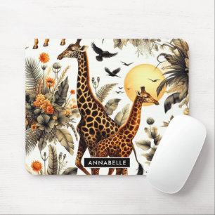Vintage Giraffe Floral Watercolor Mouse Pad