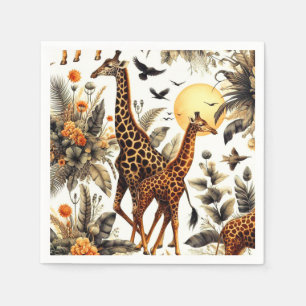 Vintage Giraffe Floral Watercolor Napkins