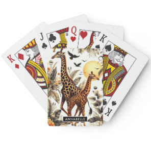 Vintage Giraffe Floral Watercolor Poker Cards