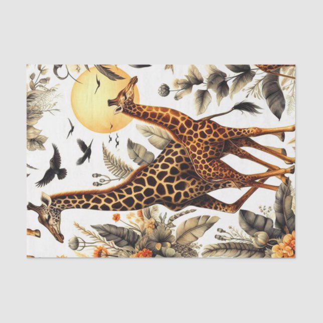 Vintage Giraffe Floral Watercolor Tissue Paper (Front)