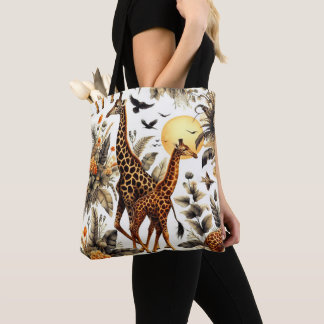 Vintage Giraffe Floral Watercolor Tote Bag