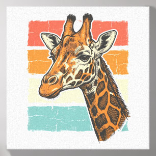 Vintage Giraffe Head Retro Sunset Vector Design_1 Canvas Photo Tile