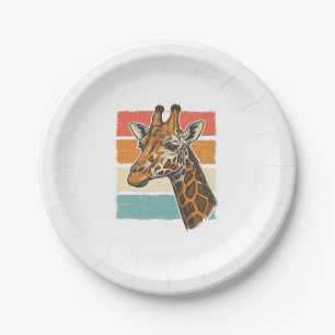 Vintage Giraffe Head Retro Sunset Vector Design_1 Paper Plates