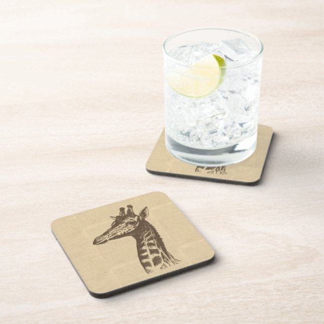 Vintage Giraffe Illustration Beverage Coaster (Right Side)