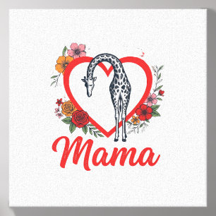 Vintage Giraffe Mama Floral Heart Shirt Design_1 Canvas Photo Tile