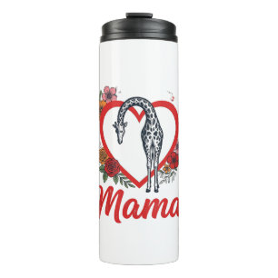 Vintage Giraffe Mama Floral Heart Shirt Design_1 Thermal Tumbler