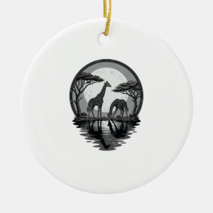 Vintage Giraffe Moon Silhouette Safari Vector Desi Ceramic Ornament