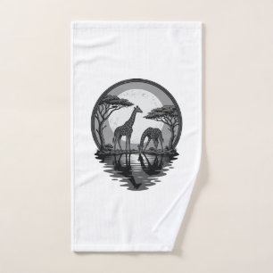 Vintage Giraffe Moon Silhouette Safari Vector Desi Hand Towel