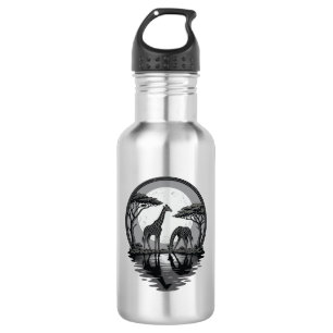 Vintage Giraffe Moon Silhouette Safari Vector Desi Stainless Steel Water Bottle