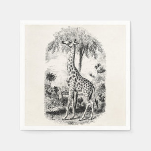 Vintage Giraffe Personalized Animal Illustration Paper Napkins