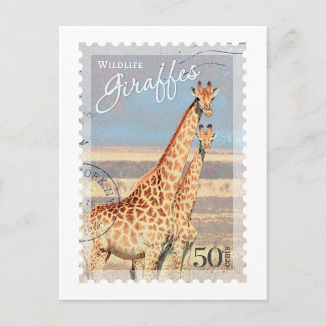 Vintage Giraffe Postage Stamp Postcard (Front)