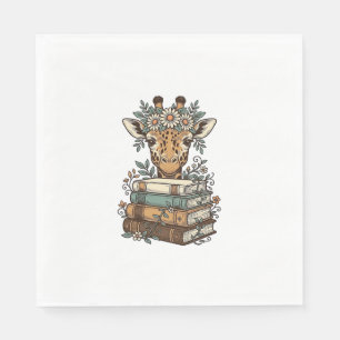 Vintage Giraffe Reading Books Floral Shirt Design_ Napkins