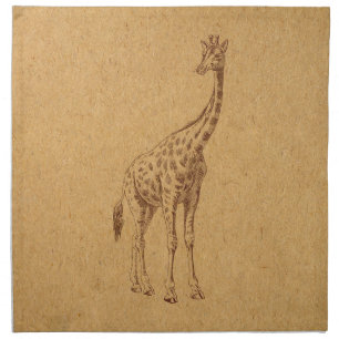 Vintage Giraffe Rustic Illustrated Animal Art Cloth Napkin