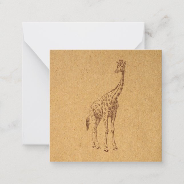 Vintage Giraffe Rustic Illustrated Animal Art Note Card (Front)