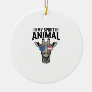 Vintage Giraffe Spirit Animal Patriotic Shirt Desi Ceramic Ornament