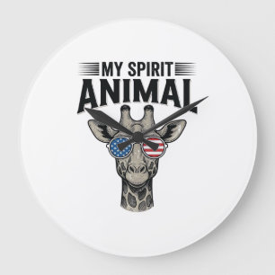 Vintage Giraffe Spirit Animal Patriotic Shirt Desi Large Clock
