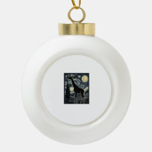 Vintage Giraffe Starry Night Engraving Shirt_1 Ceramic Ball Christmas Ornament