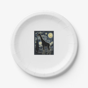 Vintage Giraffe Starry Night Engraving Shirt_1 Paper Plates