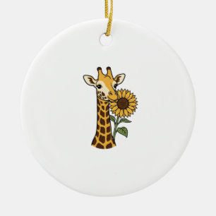 Vintage Giraffe Sunflower Vector Design_1 Ceramic Ornament