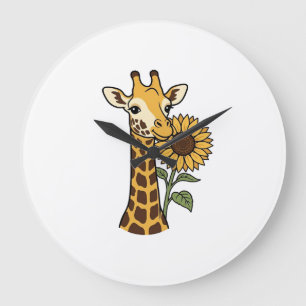 Vintage Giraffe Sunflower Vector Design_1 Large Clock