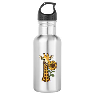 Vintage Giraffe Sunflower Vector Design_1 Stainless Steel Water Bottle
