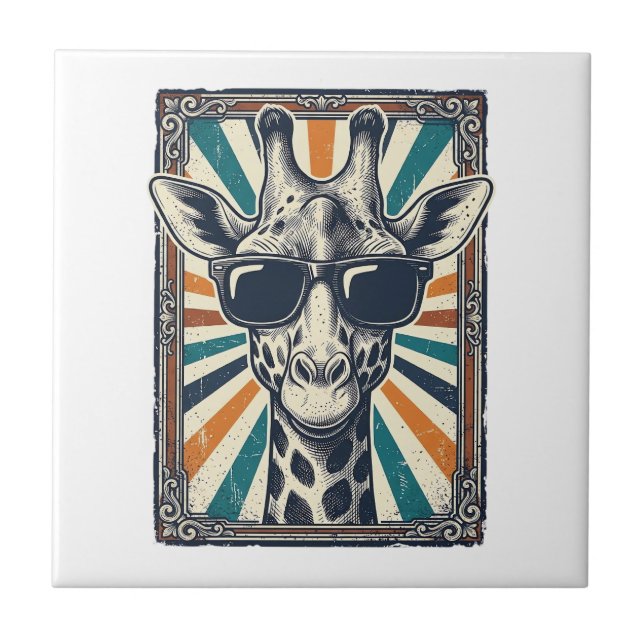 Vintage Giraffe Sunglasses Ceramic Tile (Front)