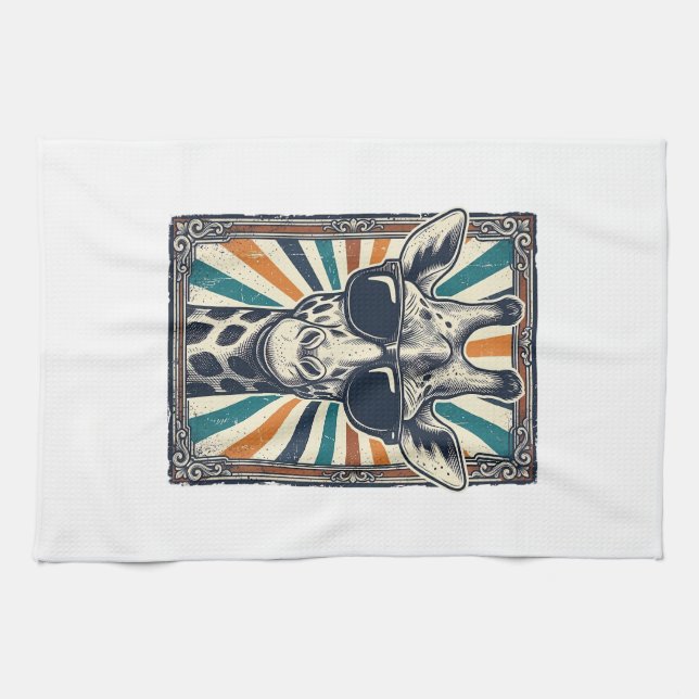 Vintage Giraffe Sunglasses Kitchen Towel (Horizontal)