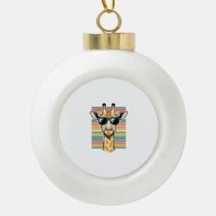 Vintage Giraffe Sunglasses Retro Stripe Vector Des Ceramic Ball Christmas Ornament