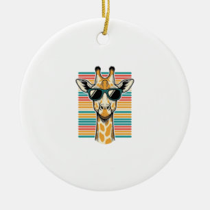 Vintage Giraffe Sunglasses Retro Stripe Vector Des Ceramic Ornament