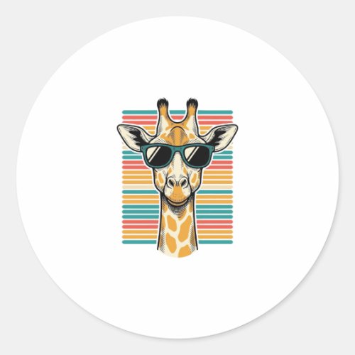 Vintage Giraffe Sunglasses Retro Stripe Vector Des Classic Round Sticker