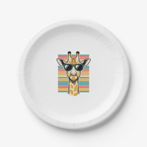 Vintage Giraffe Sunglasses Retro Stripe Vector Des Paper Plates