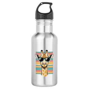 Vintage Giraffe Sunglasses Retro Stripe Vector Des Stainless Steel Water Bottle