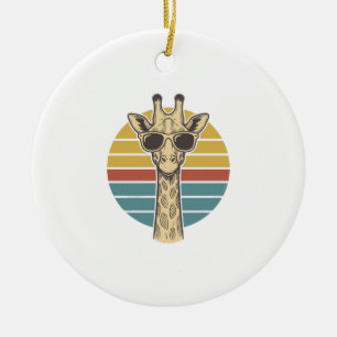 Vintage Giraffe Sunglasses Retro Sunset Vector Des Ceramic Ornament