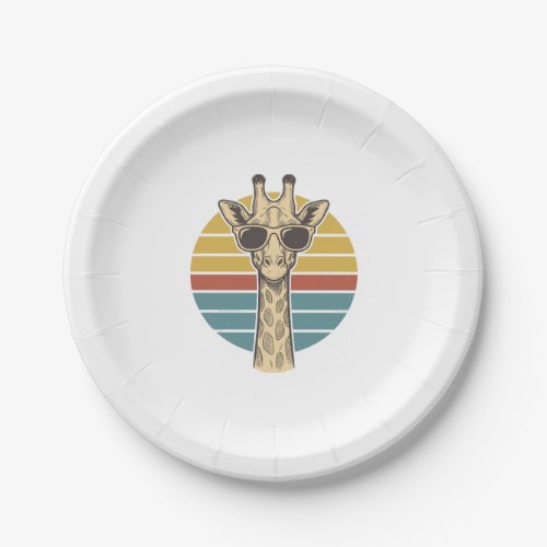 Vintage Giraffe Sunglasses Retro Sunset Vector Des Paper Plates