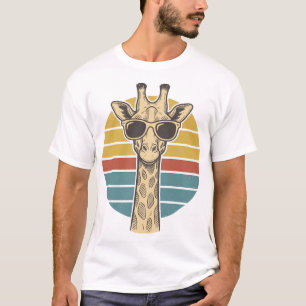 Vintage Giraffe Sunglasses Retro Sunset Vector Des T-Shirt
