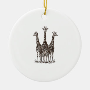 Vintage Giraffe Sunset Engraving Safari Shirt_1 Ceramic Ornament