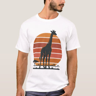 Vintage Giraffe Sunset Safari Vector Shirt Design_