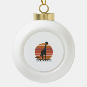 Vintage Giraffe Sunset Safari Vector Shirt Design_ Ceramic Ball Christmas Ornament