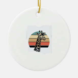 Vintage Giraffe Sunset Safari Vector Shirt Design Ceramic Ornament