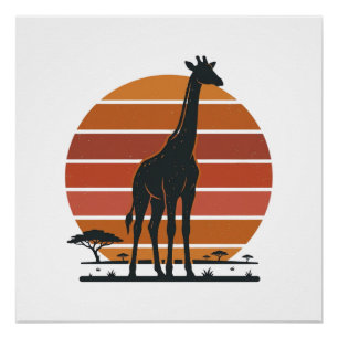 Vintage Giraffe Sunset Safari Vector Shirt Design_ Poster