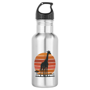 Vintage Giraffe Sunset Safari Vector Shirt Design_ Stainless Steel Water Bottle