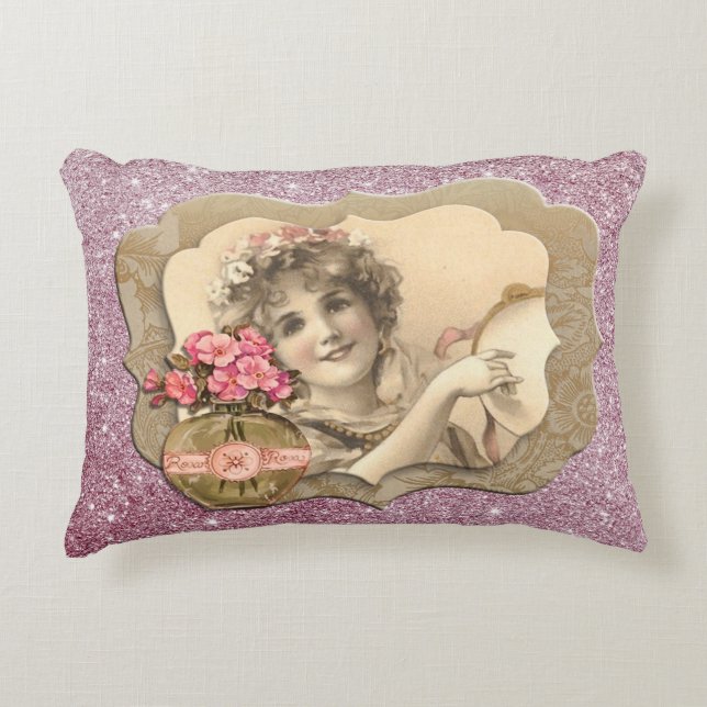 Vintage Girl2 Framed Pink Sparkly AccentPillow Accent Pillow (Front)