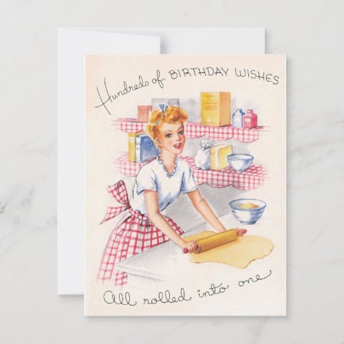 Vintage Girl 100 Birthday Wishes Baking Holiday Card