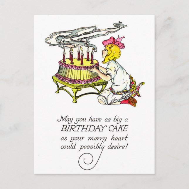 Vintage Girl and Birthday Cake Postcard (Front)