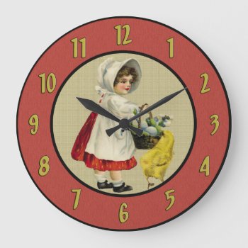 Vintage Girl And Chick Wall Clock by sagart1952 at Zazzle