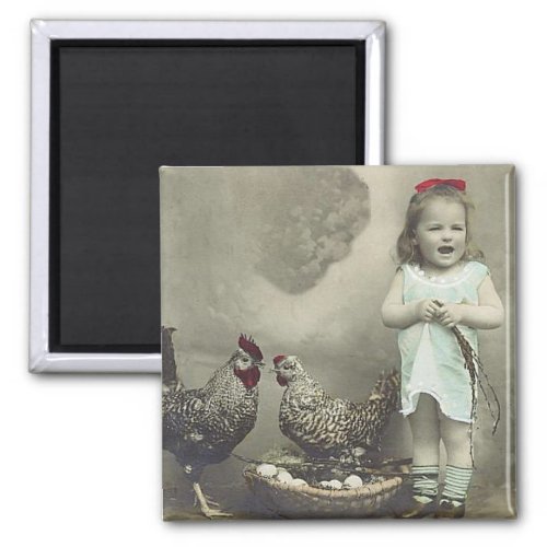 Vintage girl and chickens Magnet