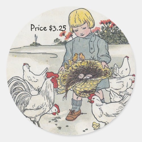 Vintage Girl And Chickens Pricing Stickers