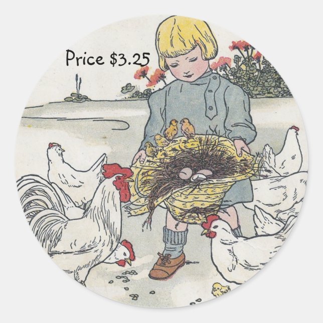 Vintage Girl And Chickens Pricing Stickers (Front)