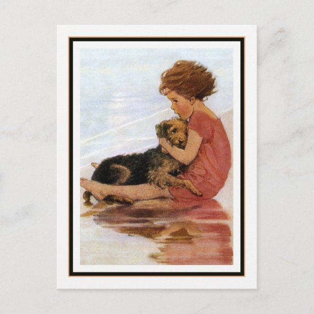 Vintage Girl and Dog by Jessie Willcox Smith Postcard (Front)