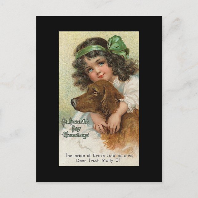 Vintage Girl and Dog St. Patrick's Day Postcard (Front)